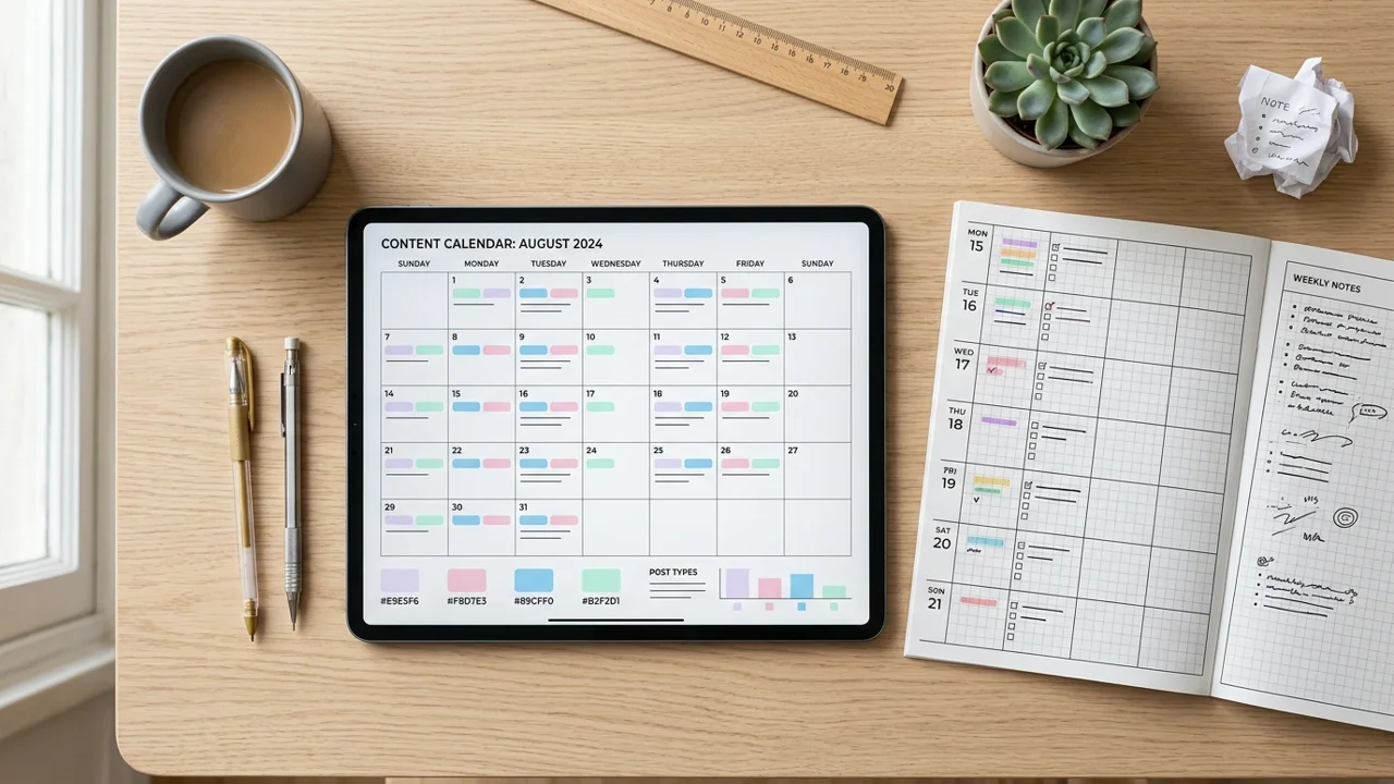 Social Media Manager Kit product preview showing a content calendar for separate clients