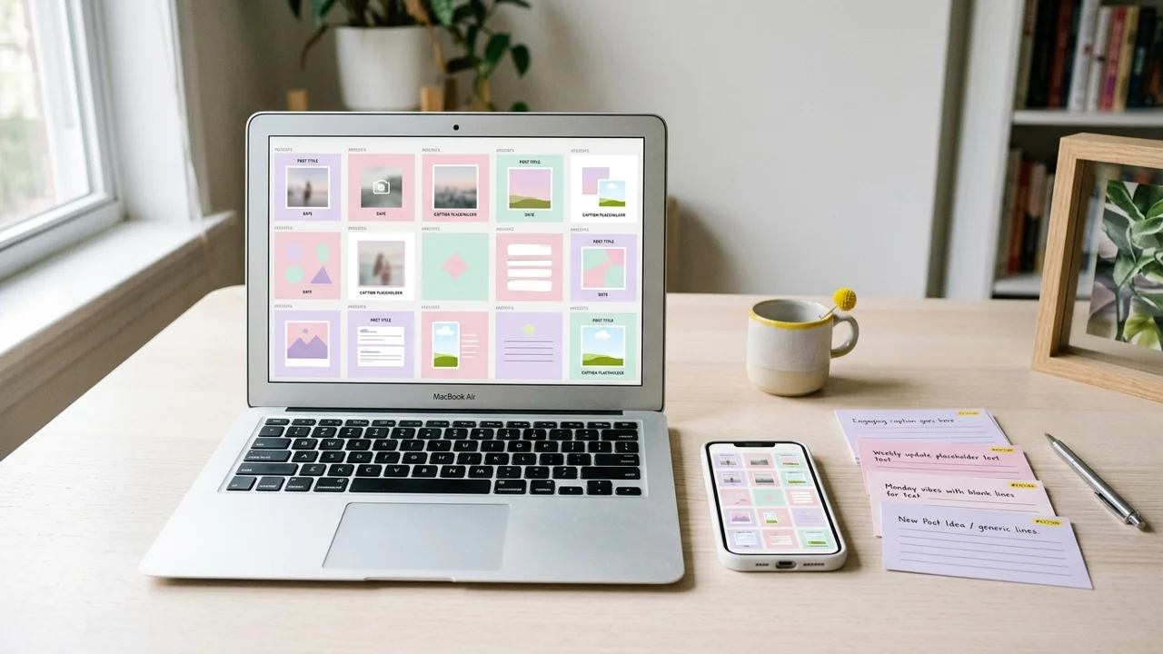 Social Media Manager Kit product preview showing post templates and captions